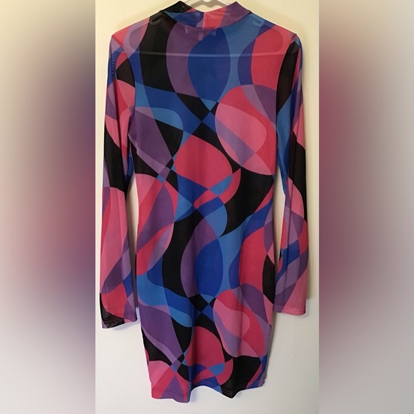 Almost famous purple pink blue sheer long sleeve dress size large - Picture 5 of 6